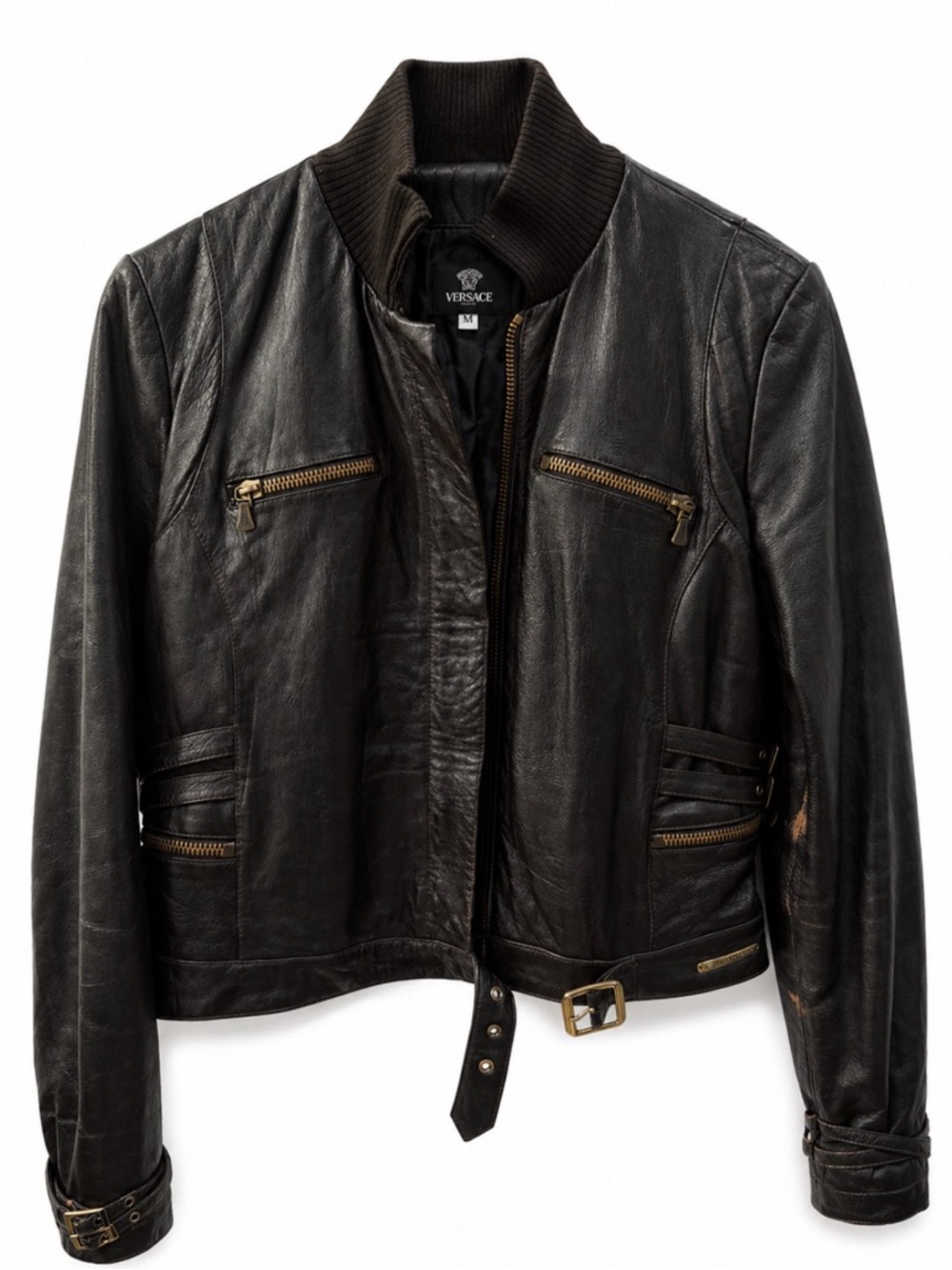 Versace Jeans Couture Leather Jacket • Cropped Moto • Made in Italy